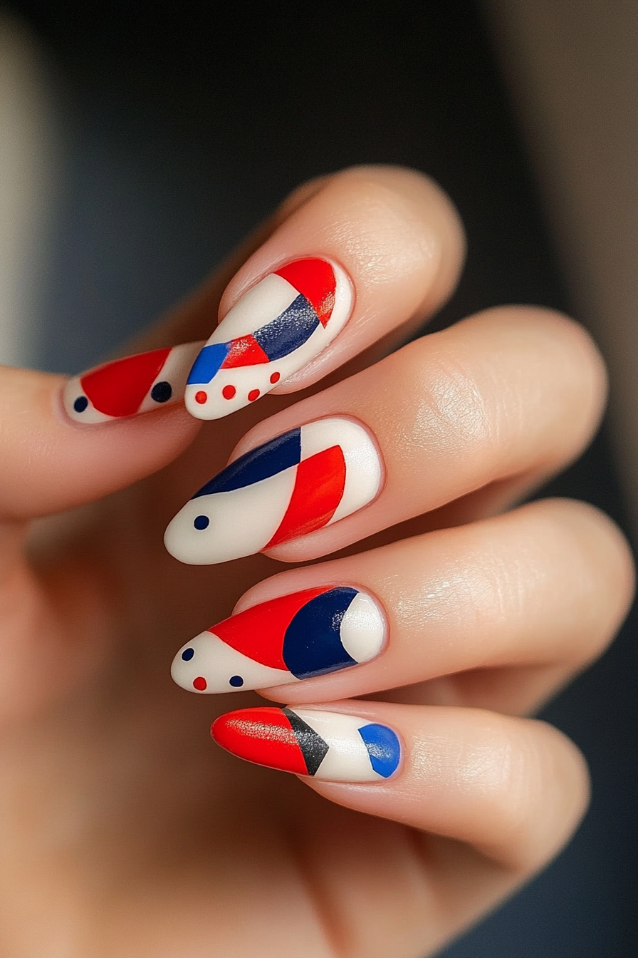 8. Abstract Flag Pattern (July 4Th Nail Design Ideas) - July 4Th Nail Design Ideas