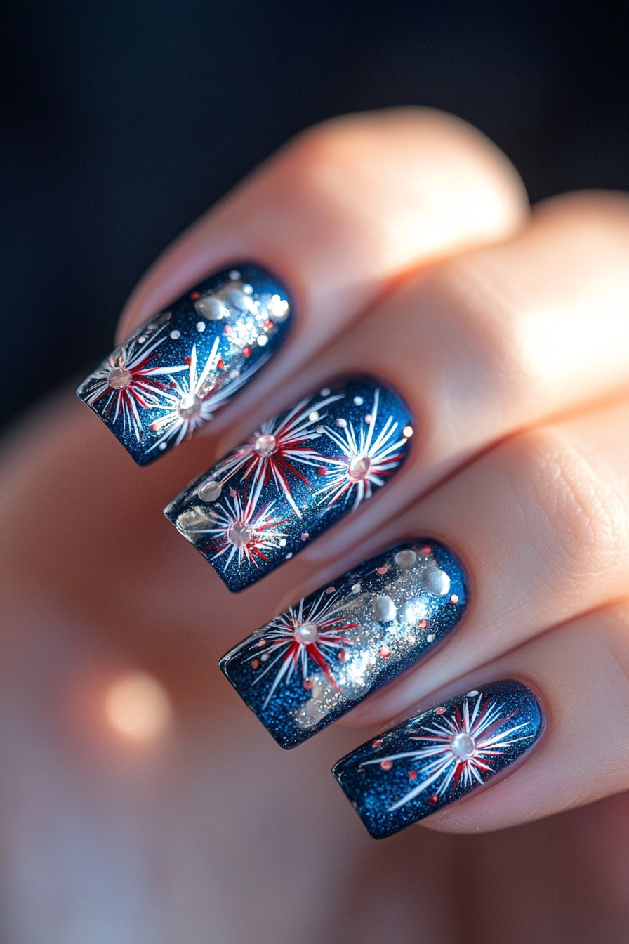 10. Fireworks Explosion (July 4Th Nail Design Ideas) - July 4Th Nail Design Ideas