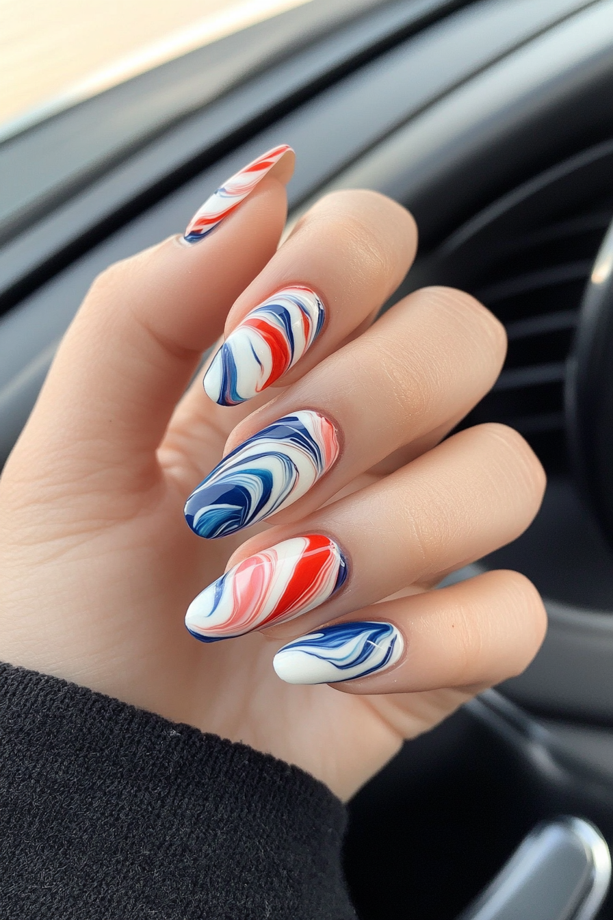 12. Red, White, and Blue Marble (July 4Th Nail Design Ideas) - July 4Th Nail Design Ideas