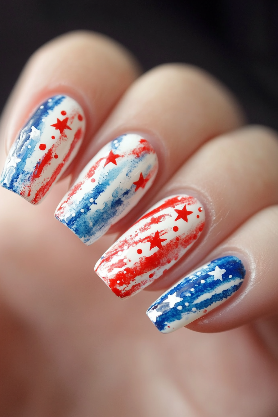 13. Stars & Stripes Watercolor (July 4Th Nail Design Ideas) - July 4Th Nail Design Ideas