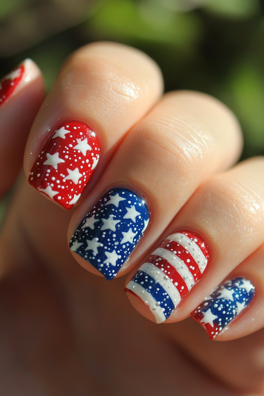 14. Mini Flag Accent (July 4Th Nail Design Ideas) - July 4Th Nail Design Ideas