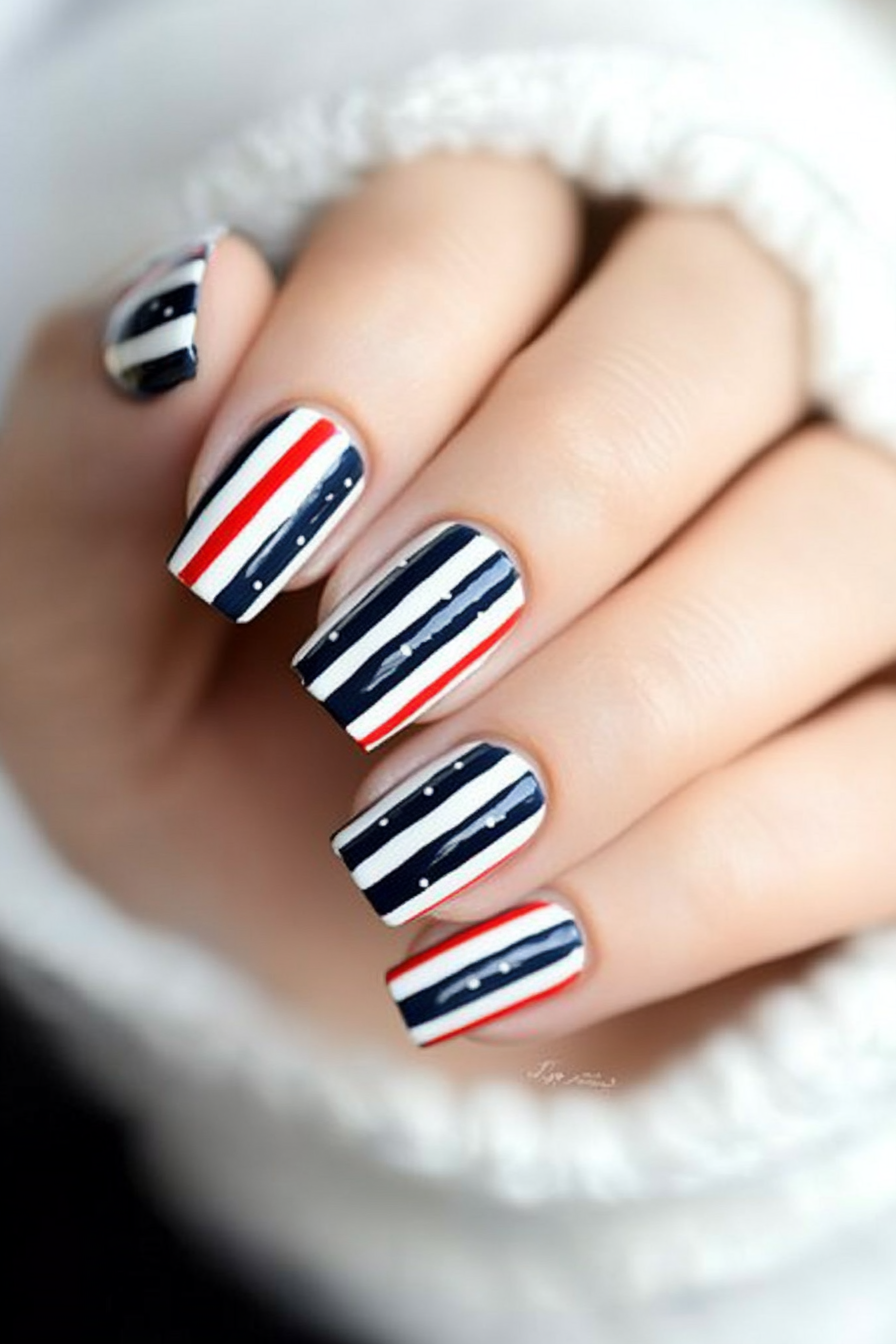 15. Classic Stripes (July 4Th Nail Design Ideas) - July 4Th Nail Design Ideas