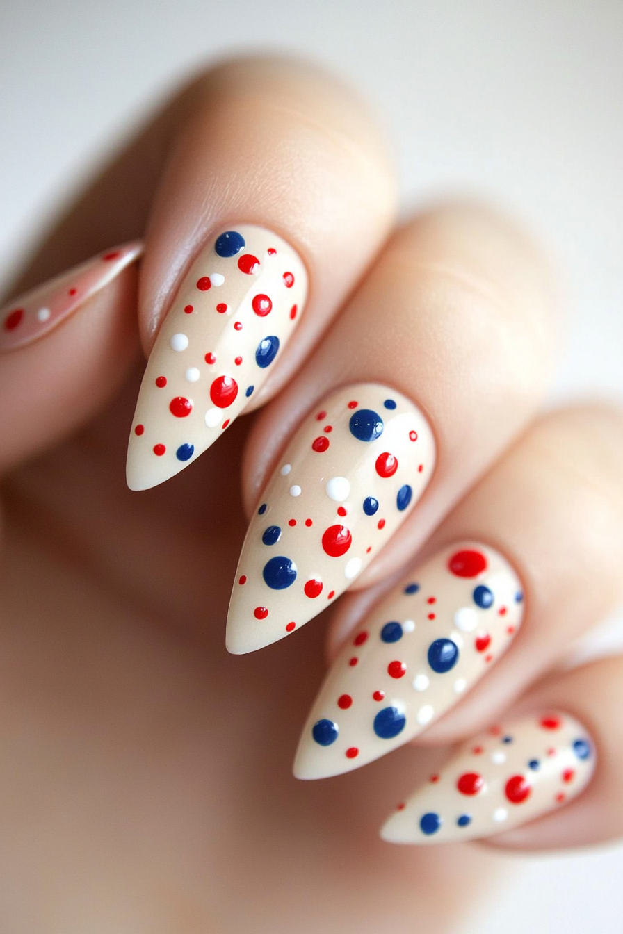 16. Red, White, and Blue Polka Dots (July 4Th Nail Design Ideas) - July 4Th Nail Design Ideas