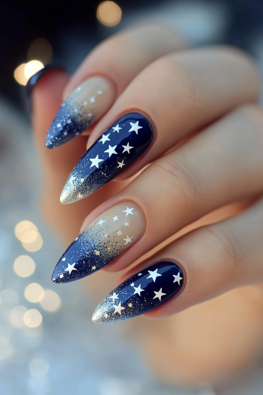 18. Starry Gradient (July 4Th Nail Design Ideas) - July 4Th Nail Design Ideas