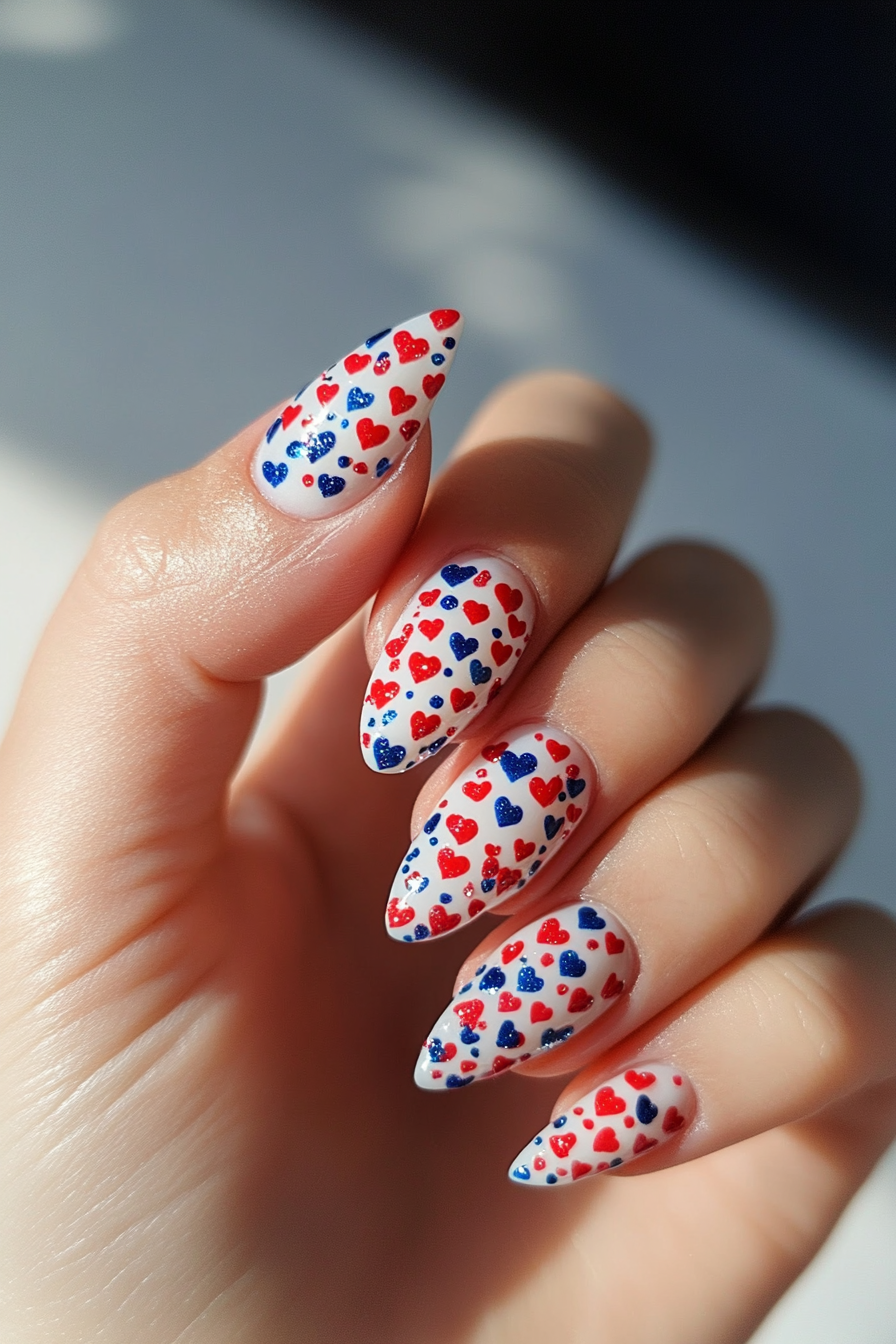 20. Red & Blue Hearts (July 4Th Nail Design Ideas) - July 4Th Nail Design Ideas