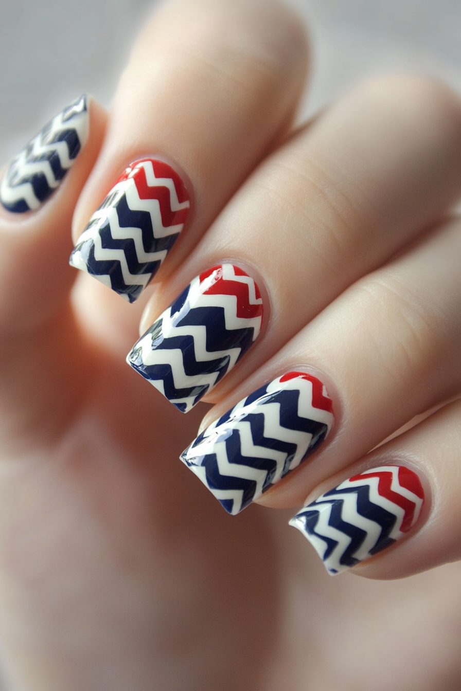 22. Patriotic Chevron (July 4Th Nail Design Ideas) - July 4Th Nail Design Ideas