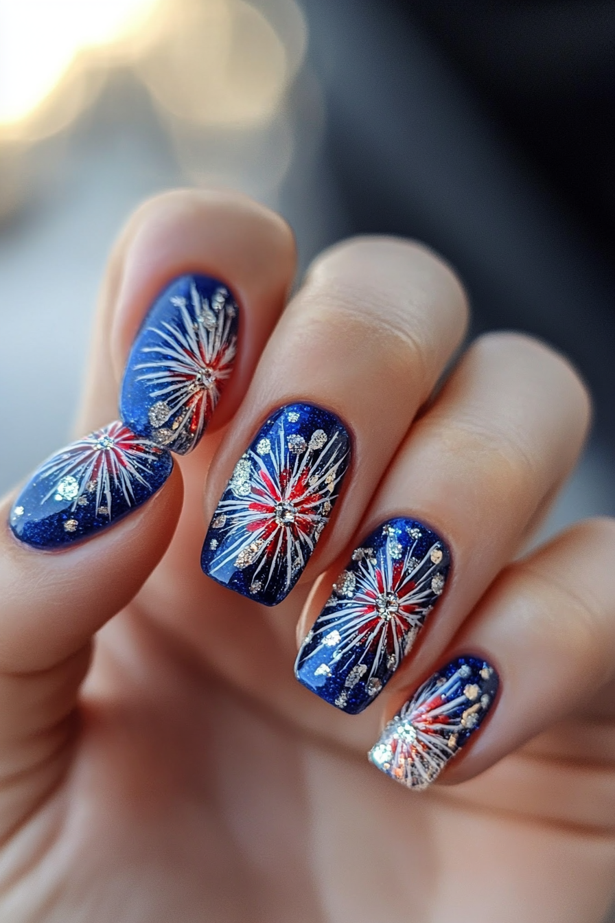 26. Fireworks Burst (July 4Th Nail Design Ideas) - July 4Th Nail Design Ideas