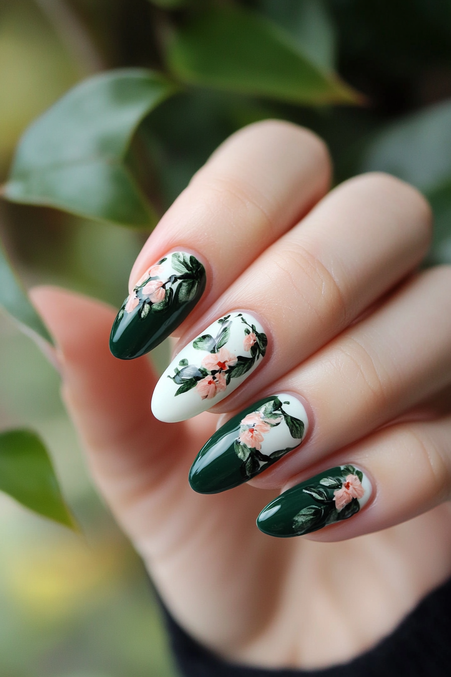 2. Greenery Galore (March Nail Design Ideas) - March Nail Design Ideas