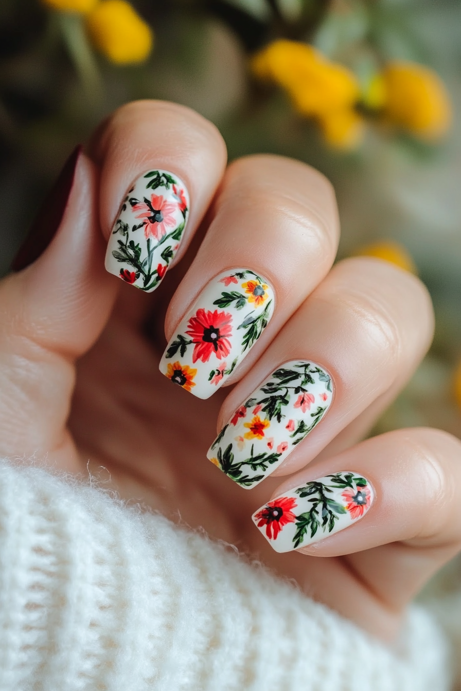 14. Spring in Full Bloom (March Nail Design Ideas) - March Nail Design Ideas