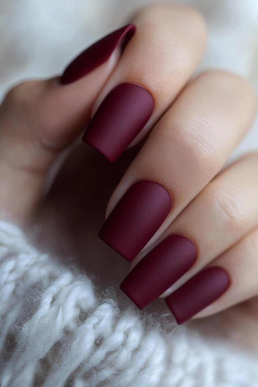 6. Burgundy Matte (Matte Nail Design Ideas) - Matte Nail Design Ideas