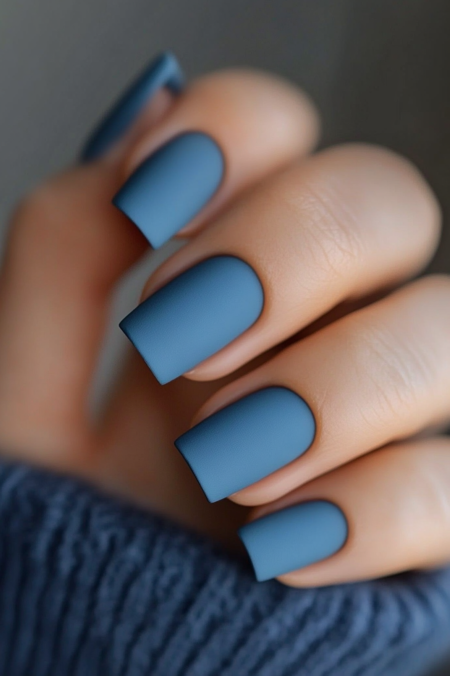 22. Smoky Blue Matte (Matte Nail Design Ideas) - Matte Nail Design Ideas