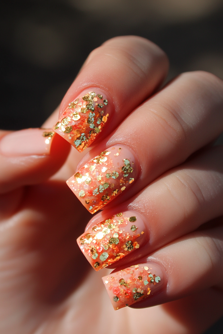 4. Peach and Gold Foil (Peach Nail Design Ideas) - Peach Nail Design Ideas