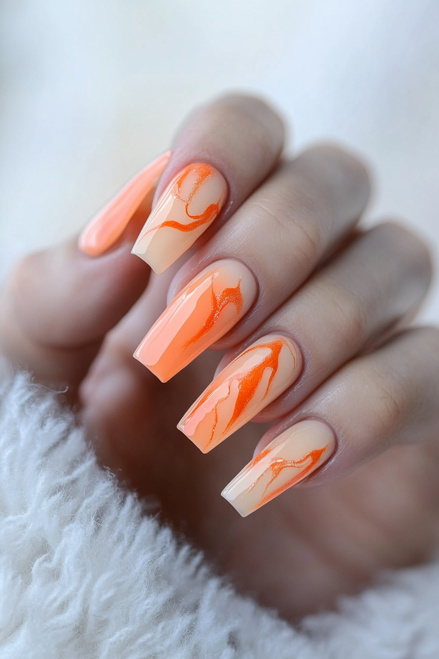 9. Peach Watercolor Nails (Peach Nail Design Ideas) - Peach Nail Design Ideas