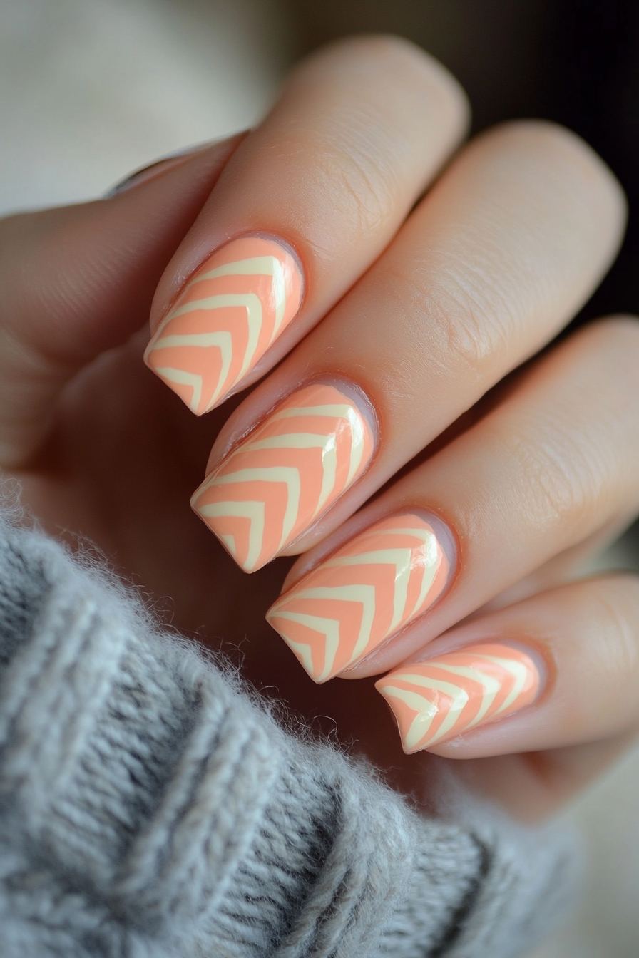 15. Peach Chevron Stripes (Peach Nail Design Ideas) - Peach Nail Design Ideas