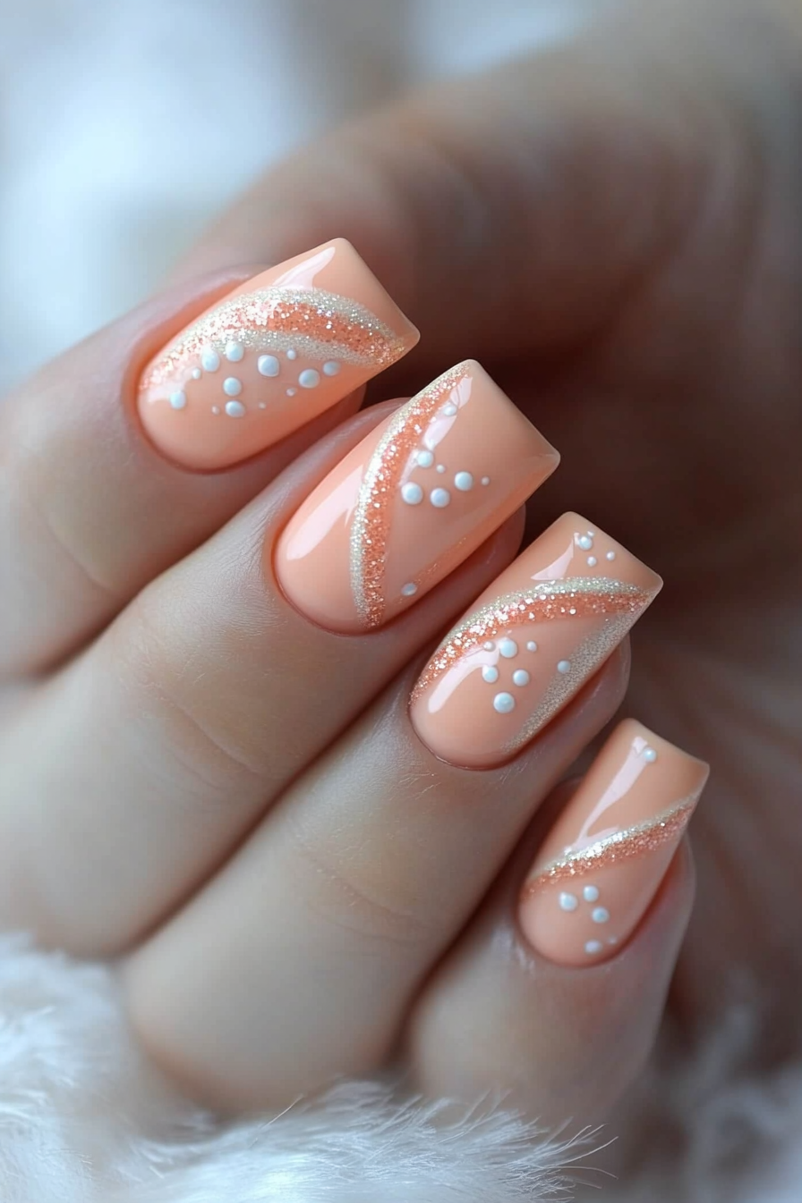 18. Peach Caviar Nails (Peach Nail Design Ideas) - Peach Nail Design Ideas