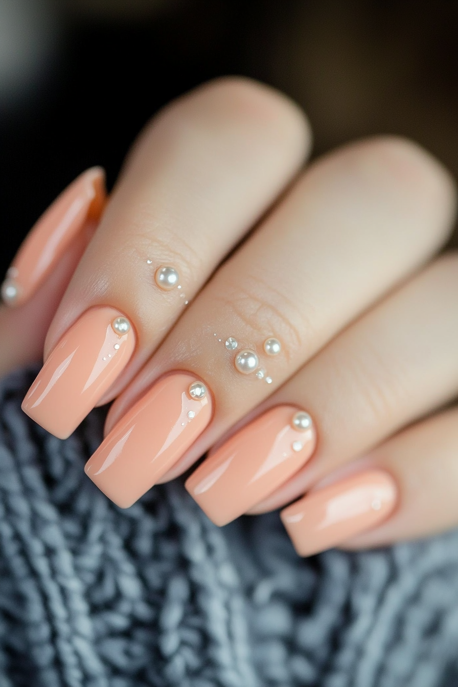 19. Peach and Pearl Accents (Peach Nail Design Ideas) - Peach Nail Design Ideas