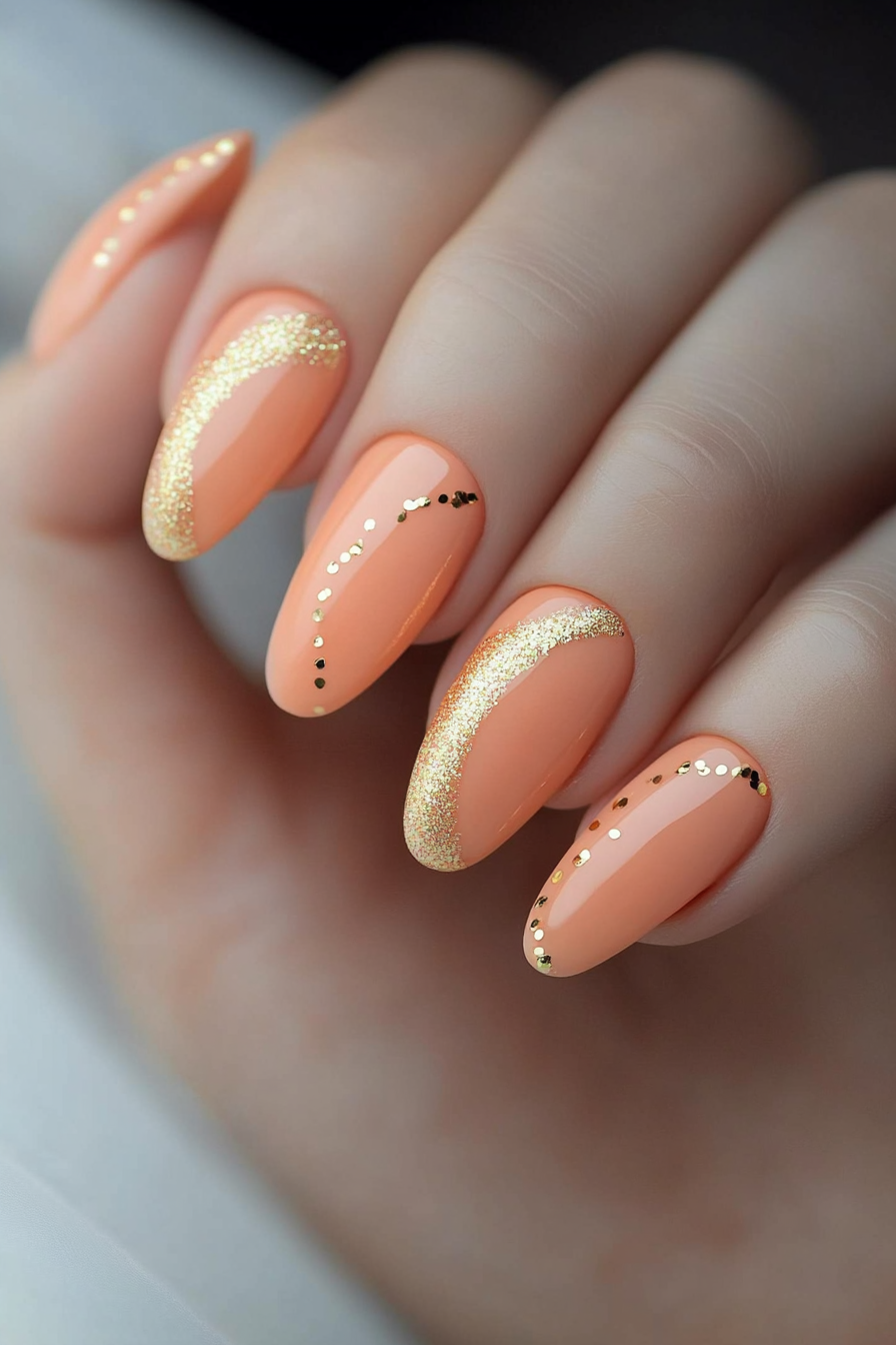 27. Peach with Gold Dots (Peach Nail Design Ideas) - Peach Nail Design Ideas