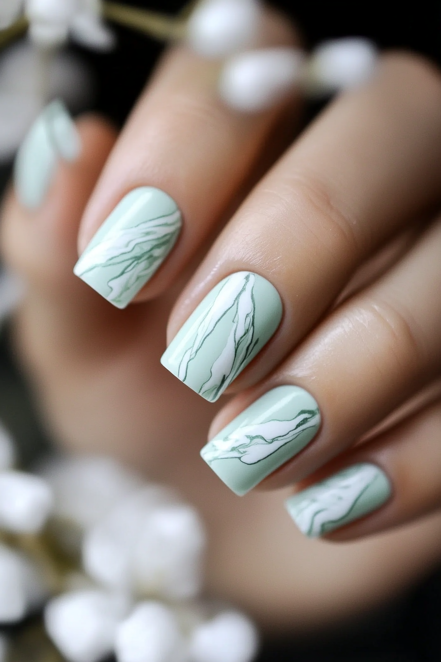 11. Mint and Marble Fusion (Pastel Nail Design Ideas) - Pastel Nail Design Ideas