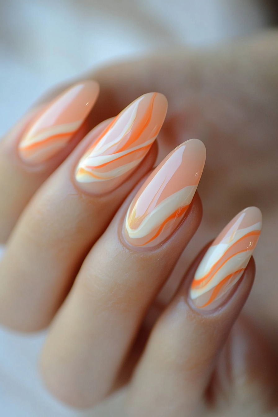 12. Soft Peach Ombre Swirl (Pastel Nail Design Ideas) - Pastel Nail Design Ideas