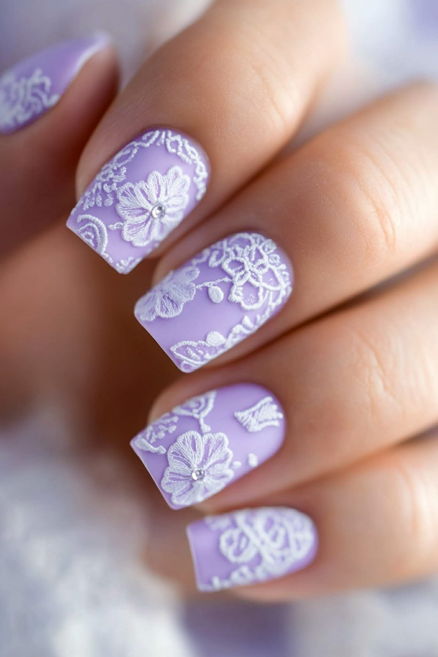13. Light Lilac with Lace (Pastel Nail Design Ideas) - Pastel Nail Design Ideas