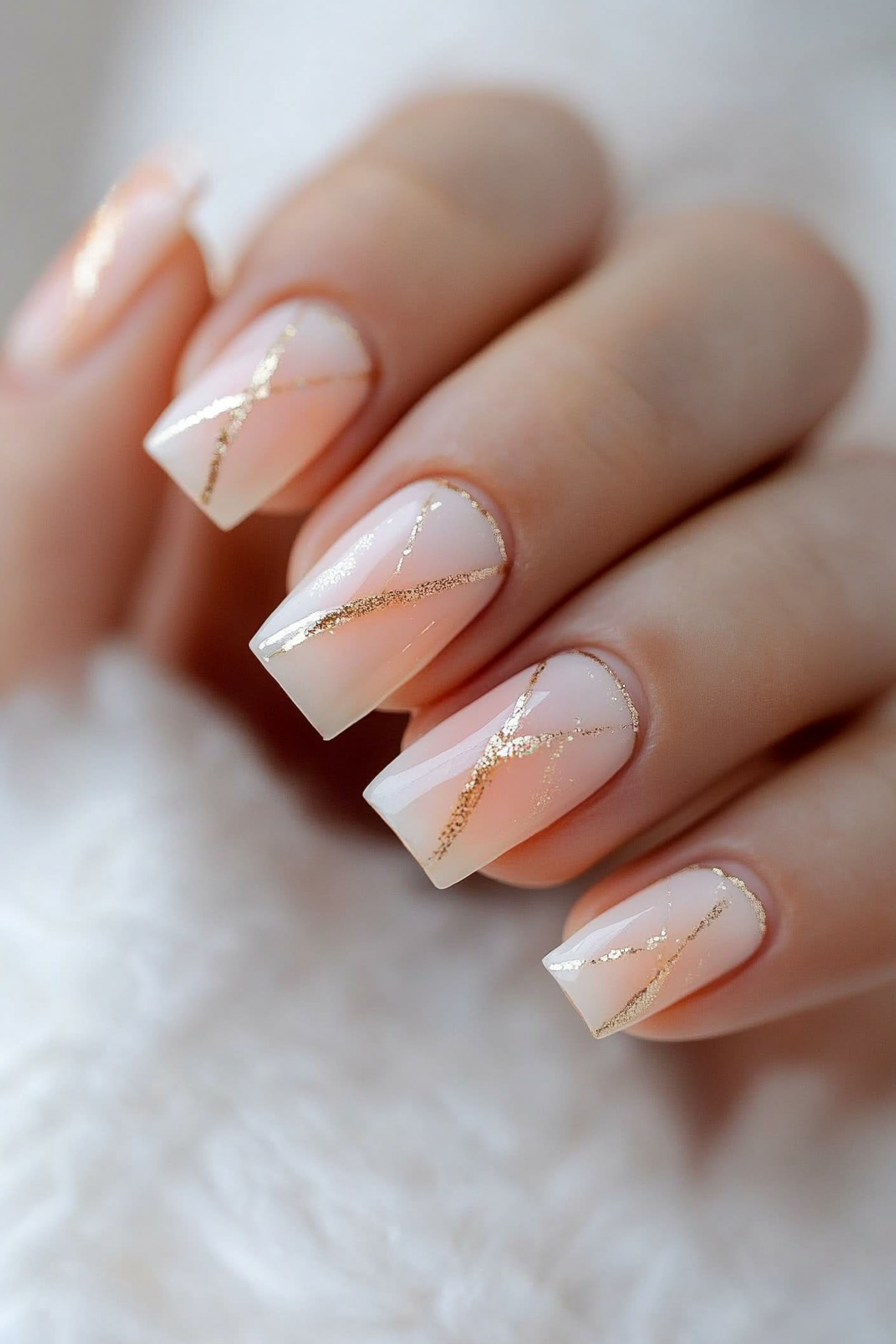 17. Peach and Gold Accents (Pastel Nail Design Ideas) - Pastel Nail Design Ideas