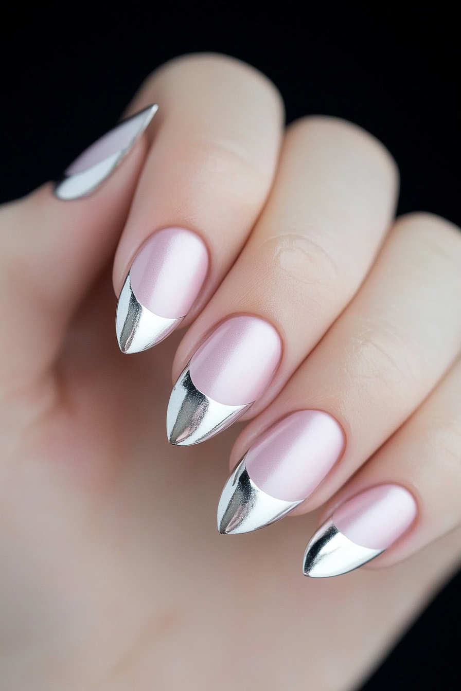 19. Dusty Rose and Silver (Pastel Nail Design Ideas) - Pastel Nail Design Ideas