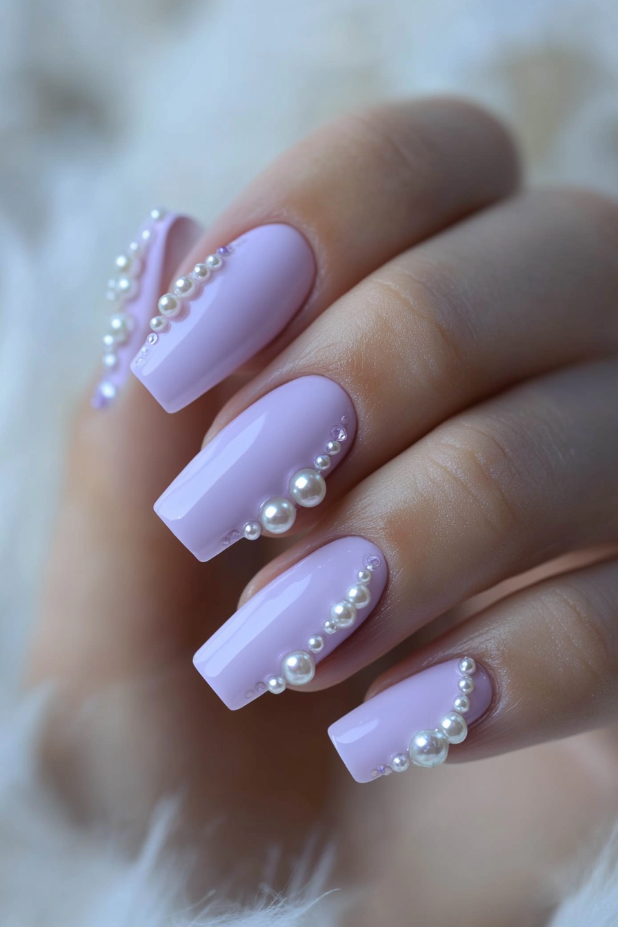 20. Pale Lavender with Pearl (Pastel Nail Design Ideas) - Pastel Nail Design Ideas