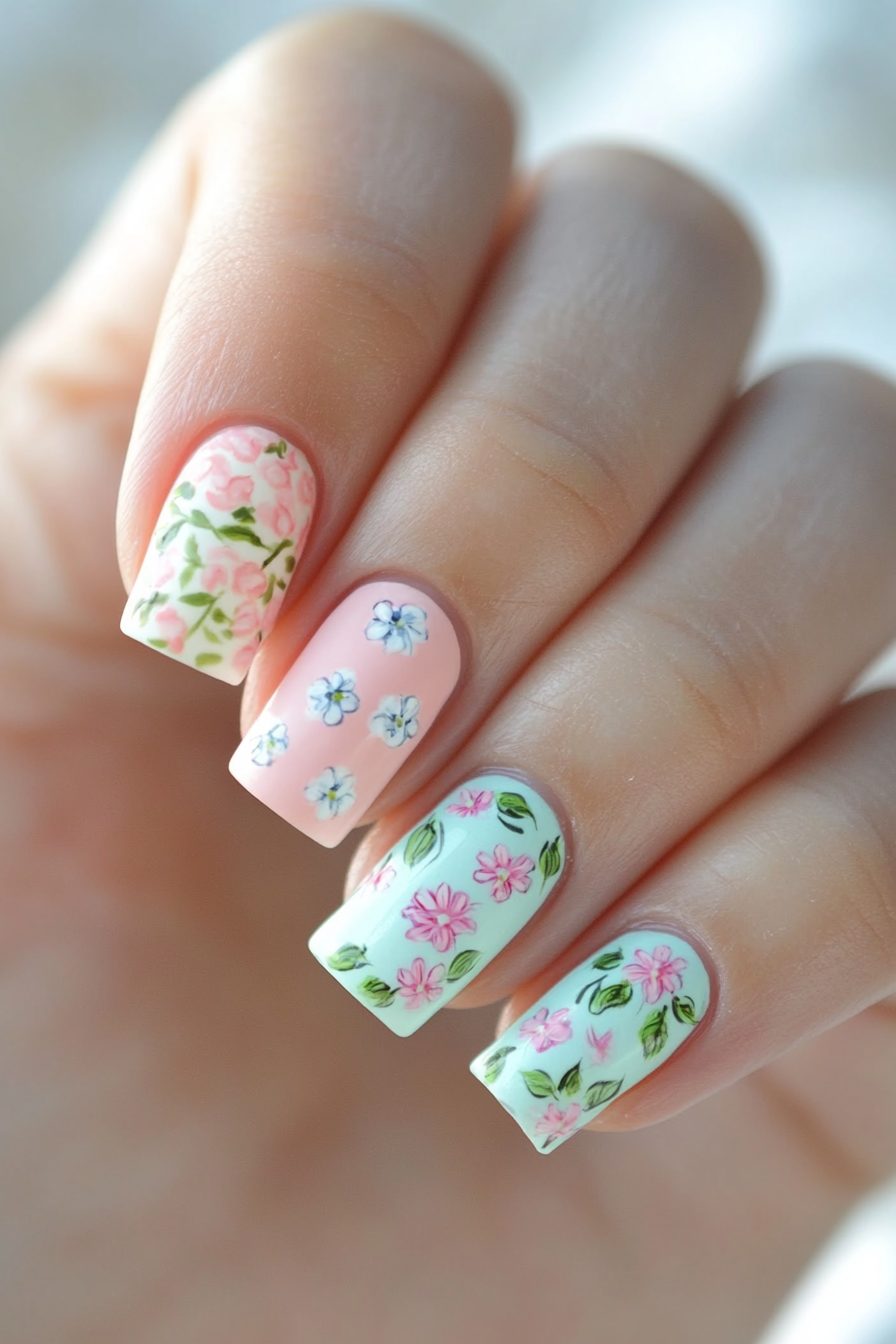 21. Baby Pink with Floral Detailing (Pastel Nail Design Ideas) - Pastel Nail Design Ideas