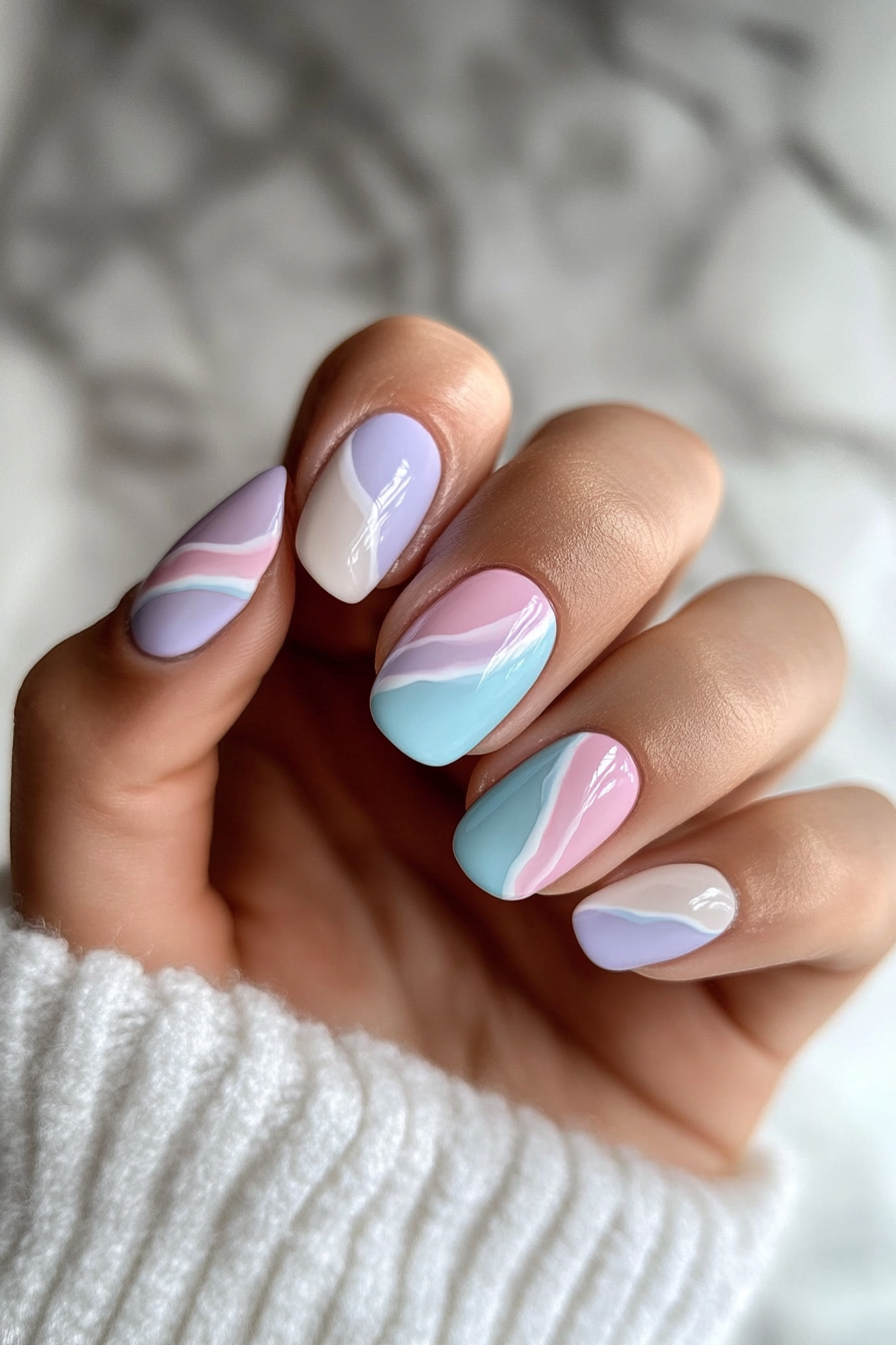 24. Pastel Ombre Swirls (Pastel Nail Design Ideas) - Pastel Nail Design Ideas