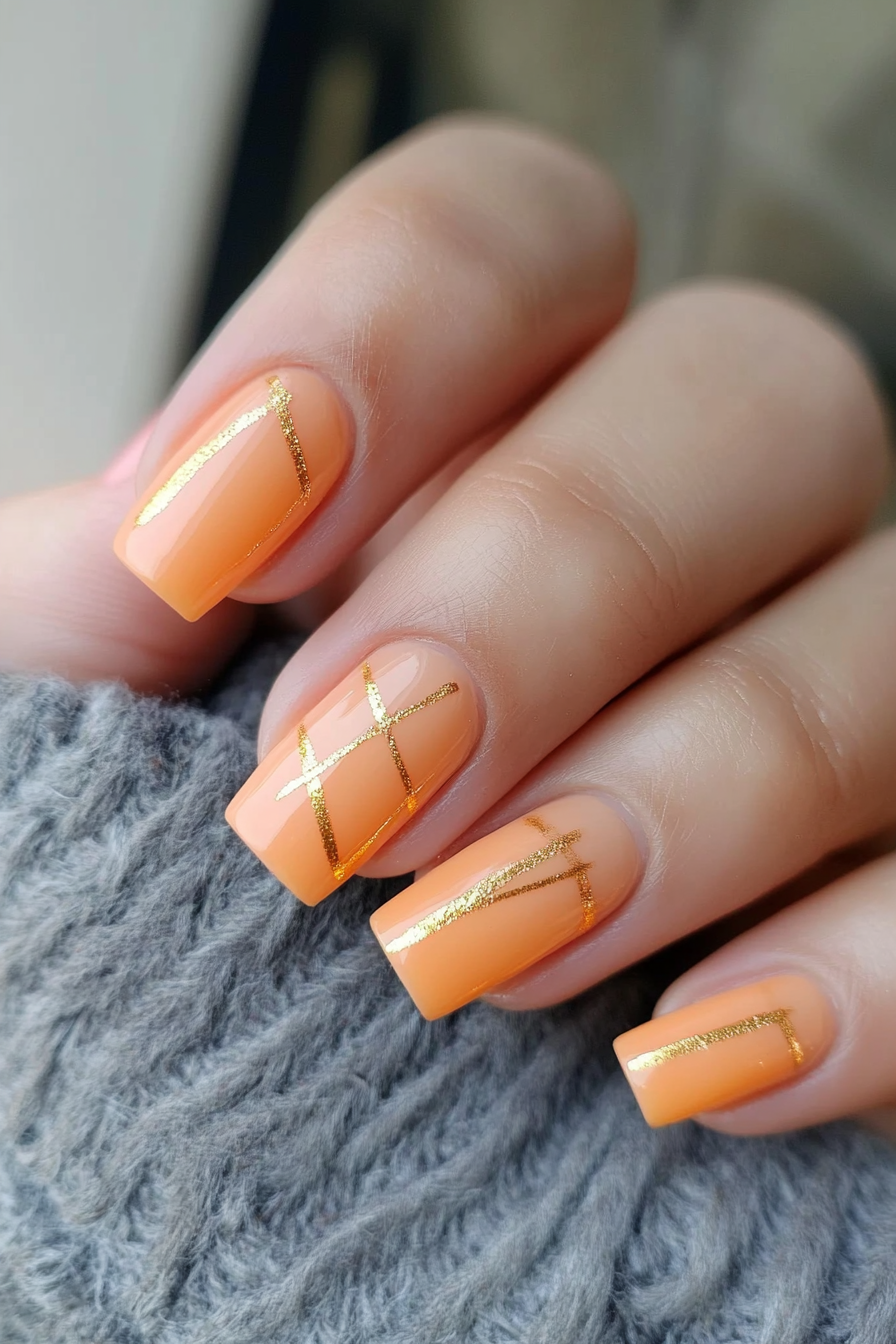 25. Pale Peach with Golden Lines (Pastel Nail Design Ideas) - Pastel Nail Design Ideas