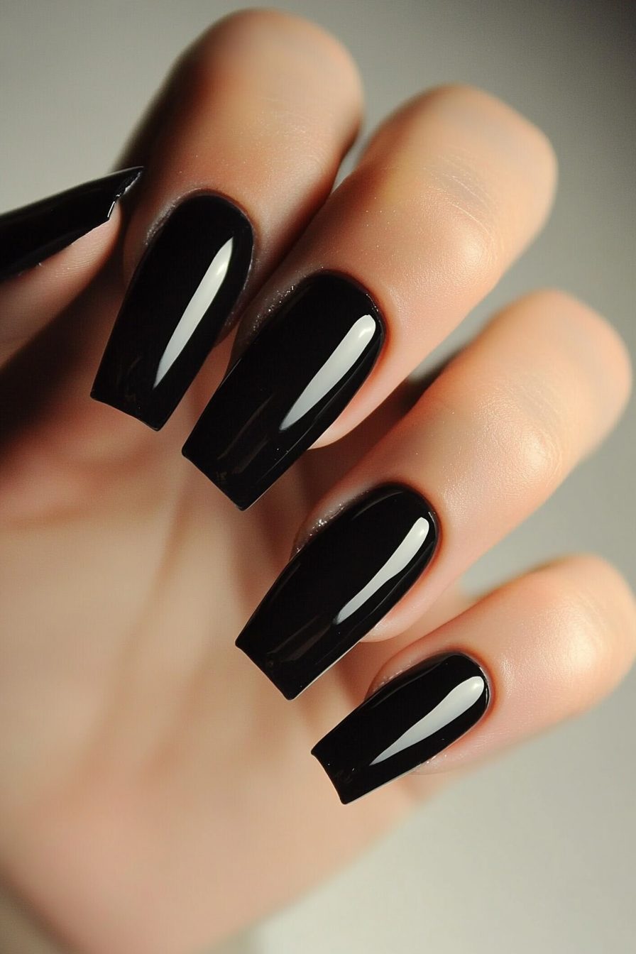 1. Classic Black Coffin Nails (Short Coffin Nail Design Ideas) - Short Coffin Nail Design Ideas
