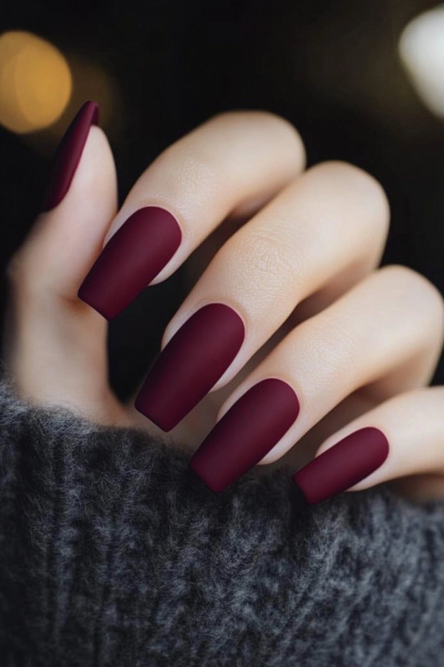 3. Matte Burgundy Coffin Nails (Short Coffin Nail Design Ideas) - Short Coffin Nail Design Ideas