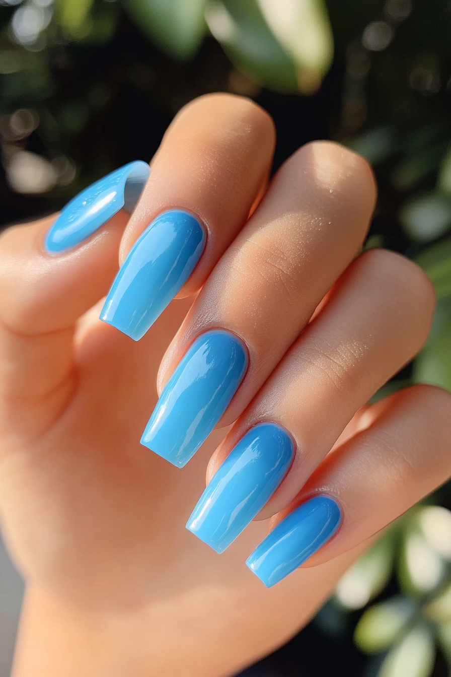 6. Sky Blue Coffin Nails (Short Coffin Nail Design Ideas) - Short Coffin Nail Design Ideas
