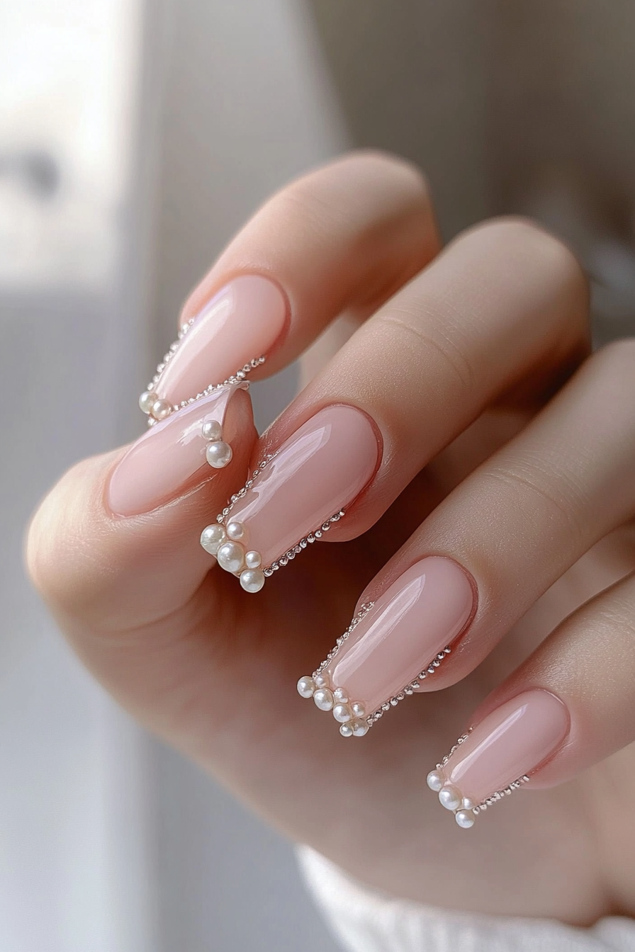 20. Pink Ombre with Pearls (Short Coffin Nail Design Ideas) - Short Coffin Nail Design Ideas