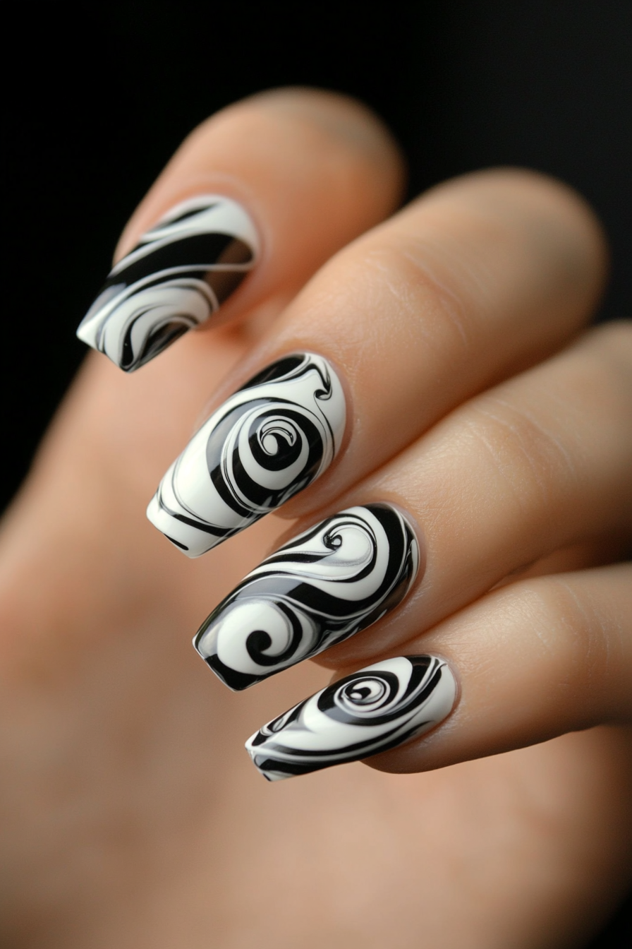 2. Bold Black and White Swirl (Swirl Nail Design Ideas) - Swirl Nail Design Ideas
