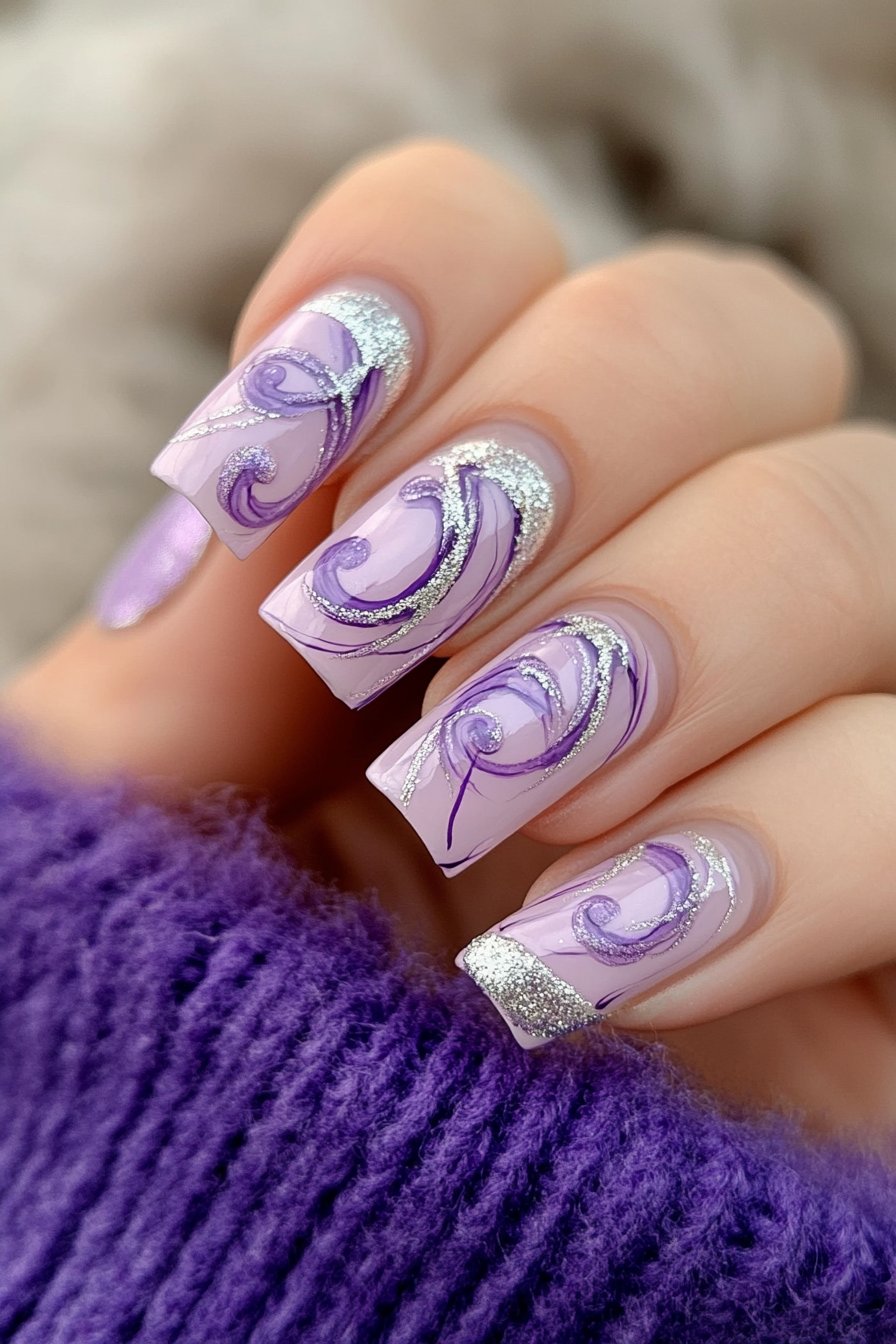 5. Silver and Lavender Swirl (Swirl Nail Design Ideas) - Swirl Nail Design Ideas