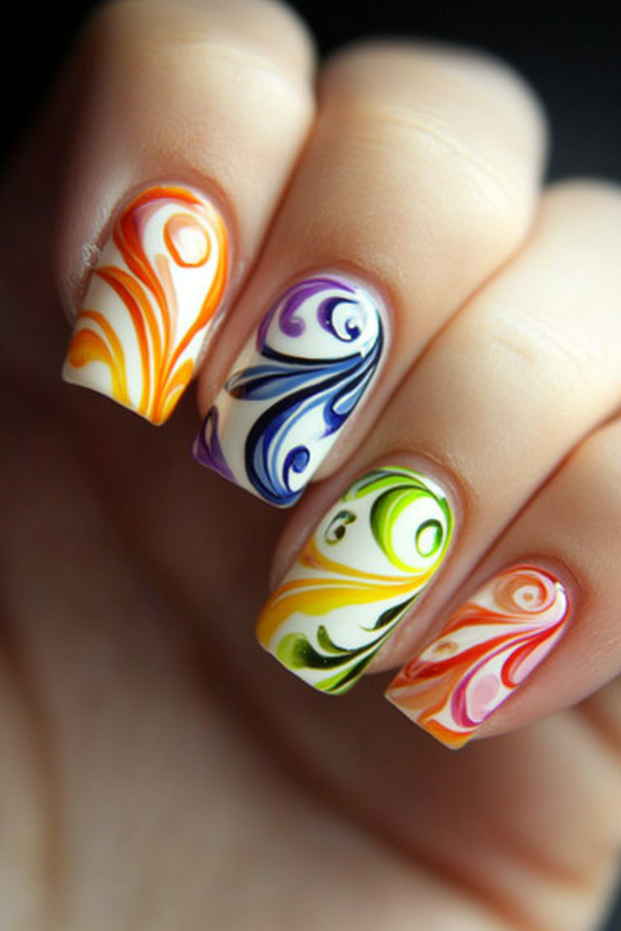 6. Rainbow Whirl (Swirl Nail Design Ideas) - Swirl Nail Design Ideas
