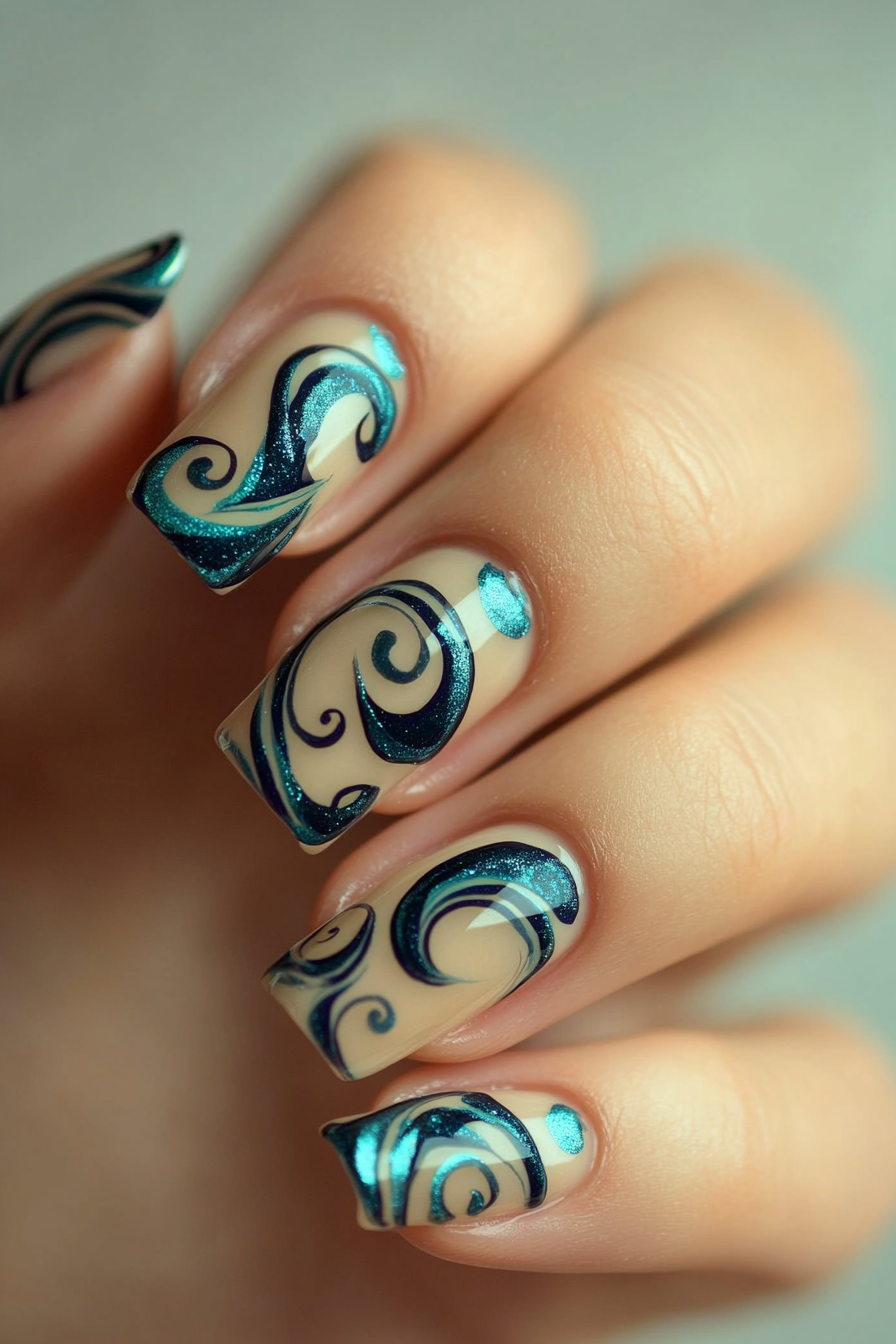 9. Ocean Breeze Swirl (Swirl Nail Design Ideas) - Swirl Nail Design Ideas