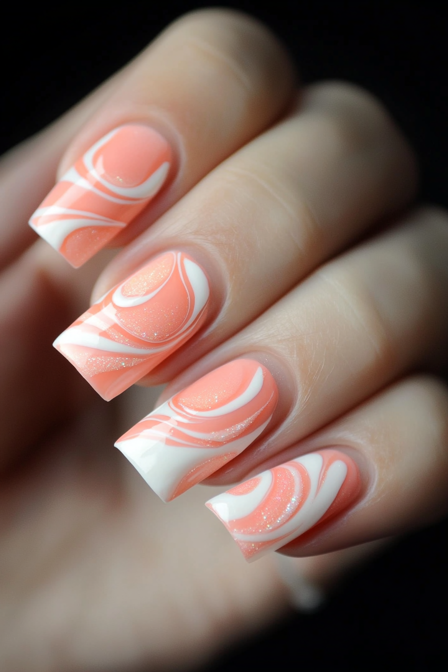 13. Peachy Swirls (Swirl Nail Design Ideas) - Swirl Nail Design Ideas