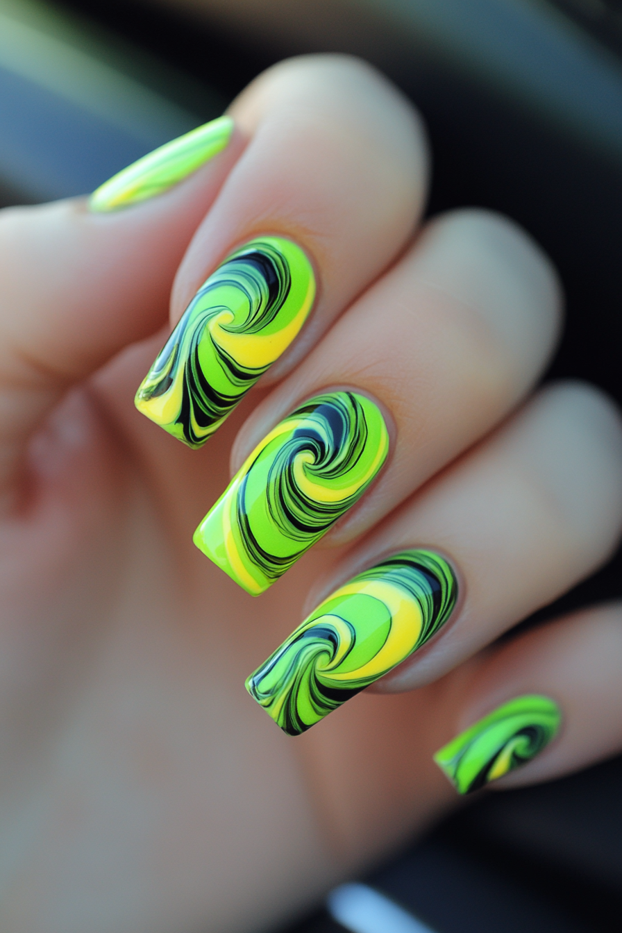 14. Neon Green and Yellow (Swirl Nail Design Ideas) - Swirl Nail Design Ideas