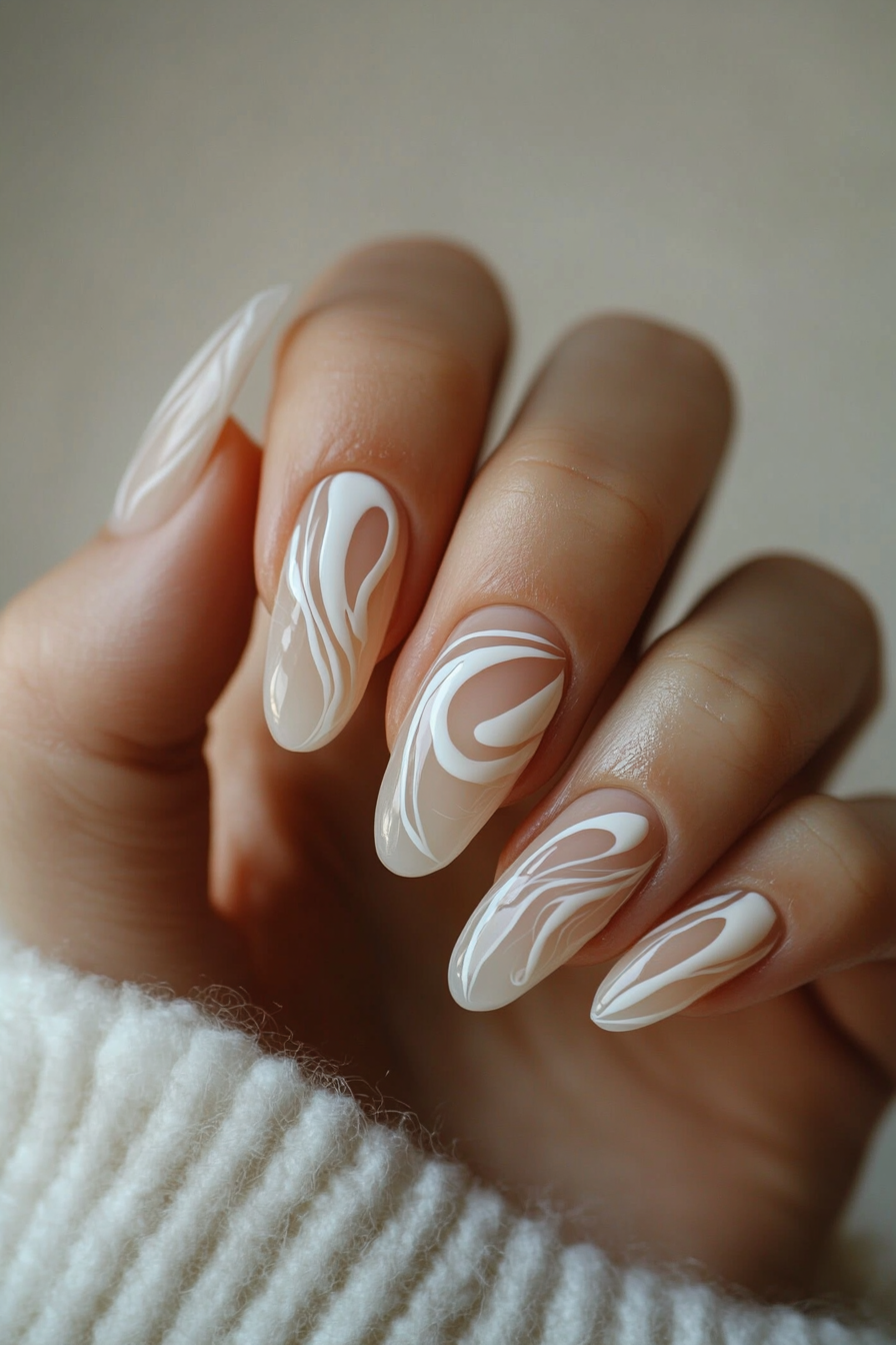 15. Abstract White Swirls (Swirl Nail Design Ideas) - Swirl Nail Design Ideas