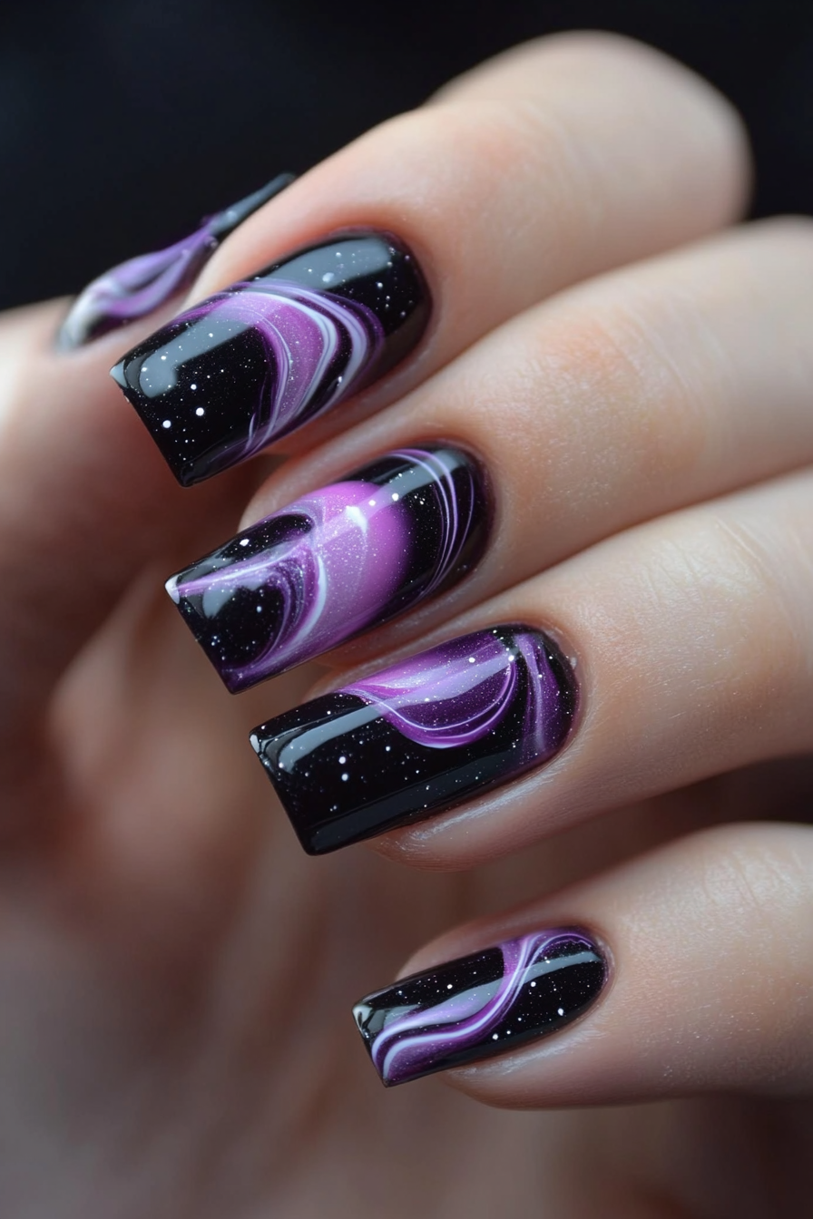 18. Cosmic Purple Swirl (Swirl Nail Design Ideas) - Swirl Nail Design Ideas