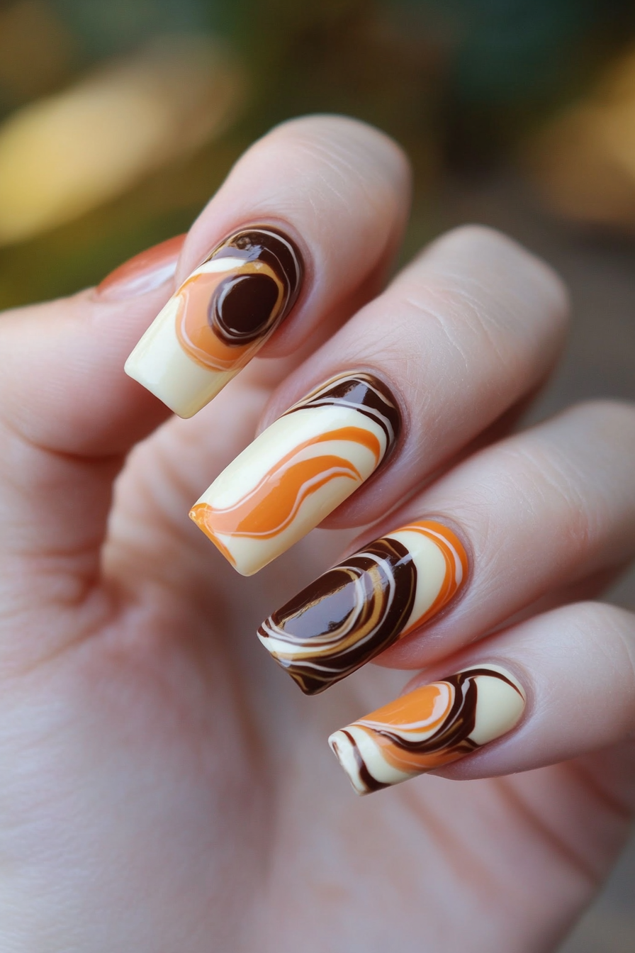 21. Rustic Earthy Tones Swirl (Swirl Nail Design Ideas) - Swirl Nail Design Ideas