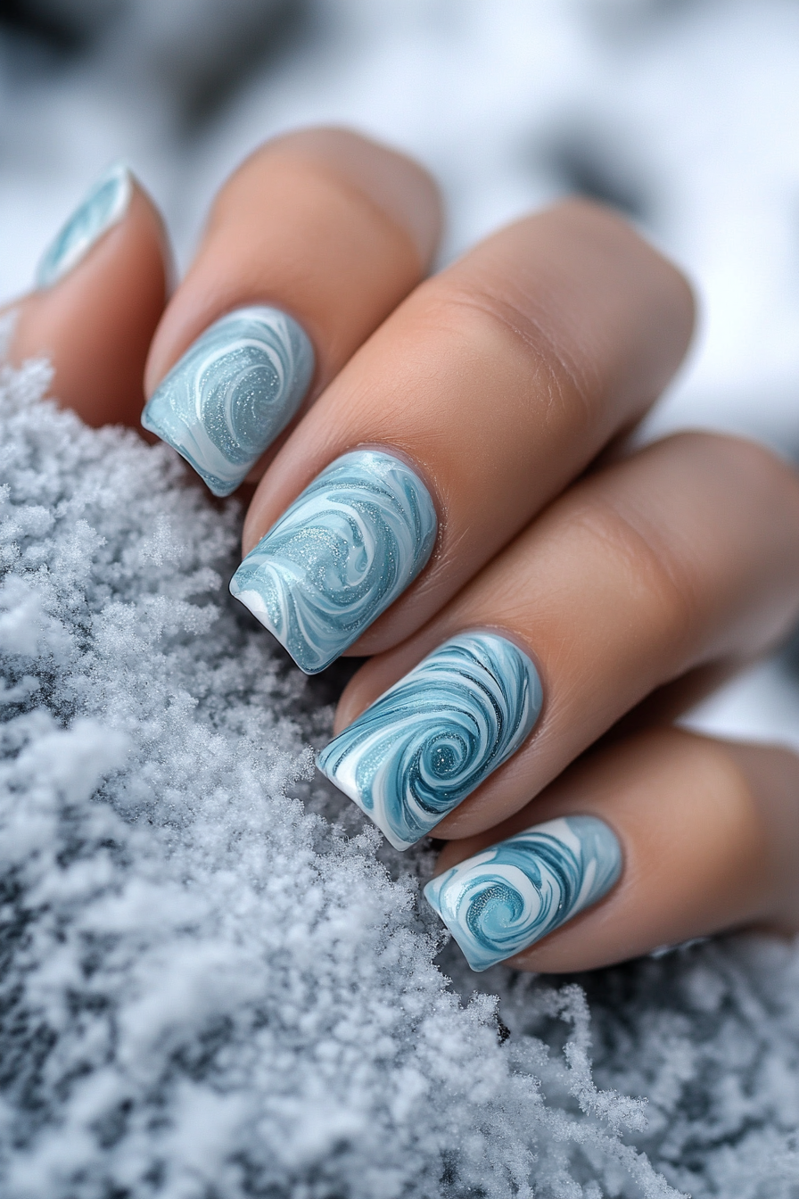 24. Icy Blue Swirl (Swirl Nail Design Ideas) - Swirl Nail Design Ideas
