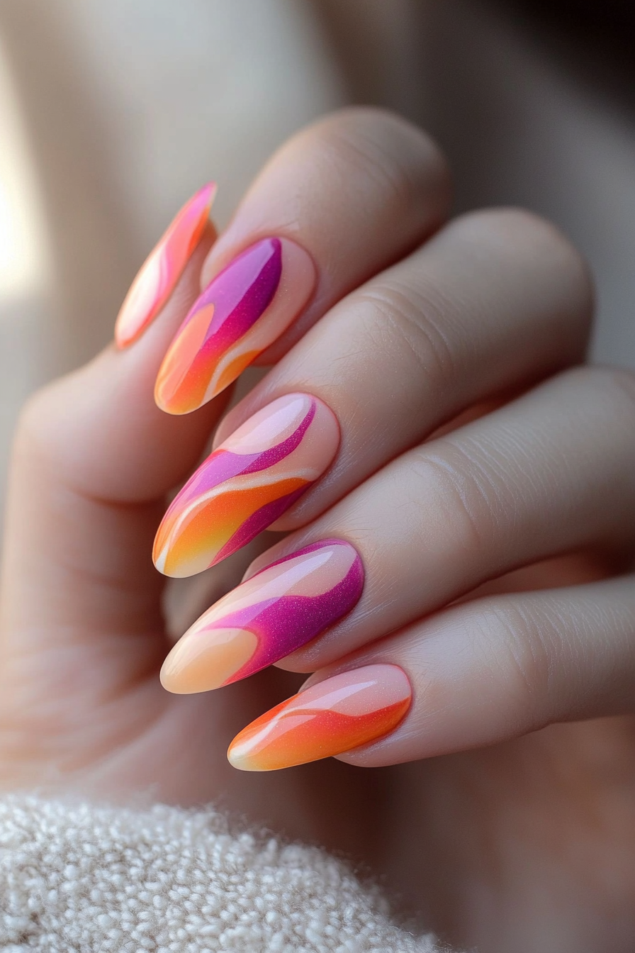 25. Sunset Gradient Swirls (Swirl Nail Design Ideas) - Swirl Nail Design Ideas