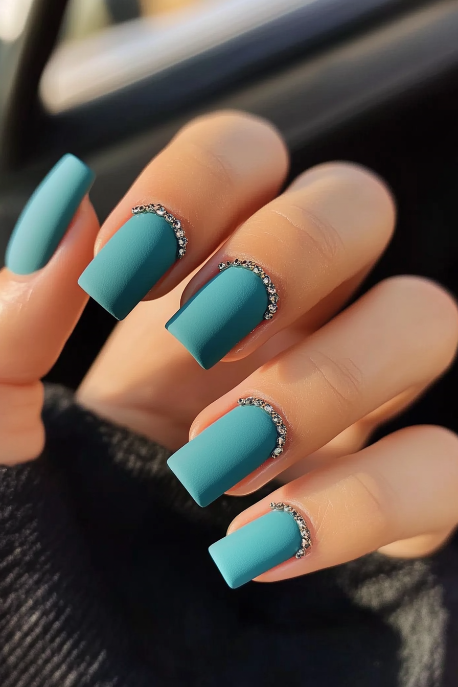 3. Matte Teal Finish (Teal Color Nail Design Ideas) - Teal Color Nail Design Ideas