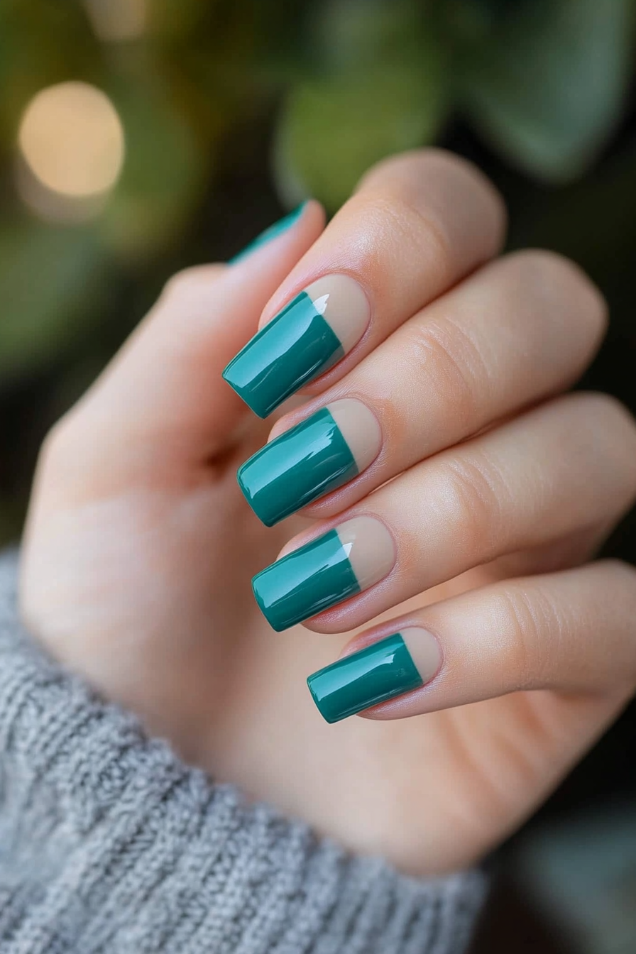 8. Negative Space Teal Stripes (Teal Color Nail Design Ideas) - Teal Color Nail Design Ideas