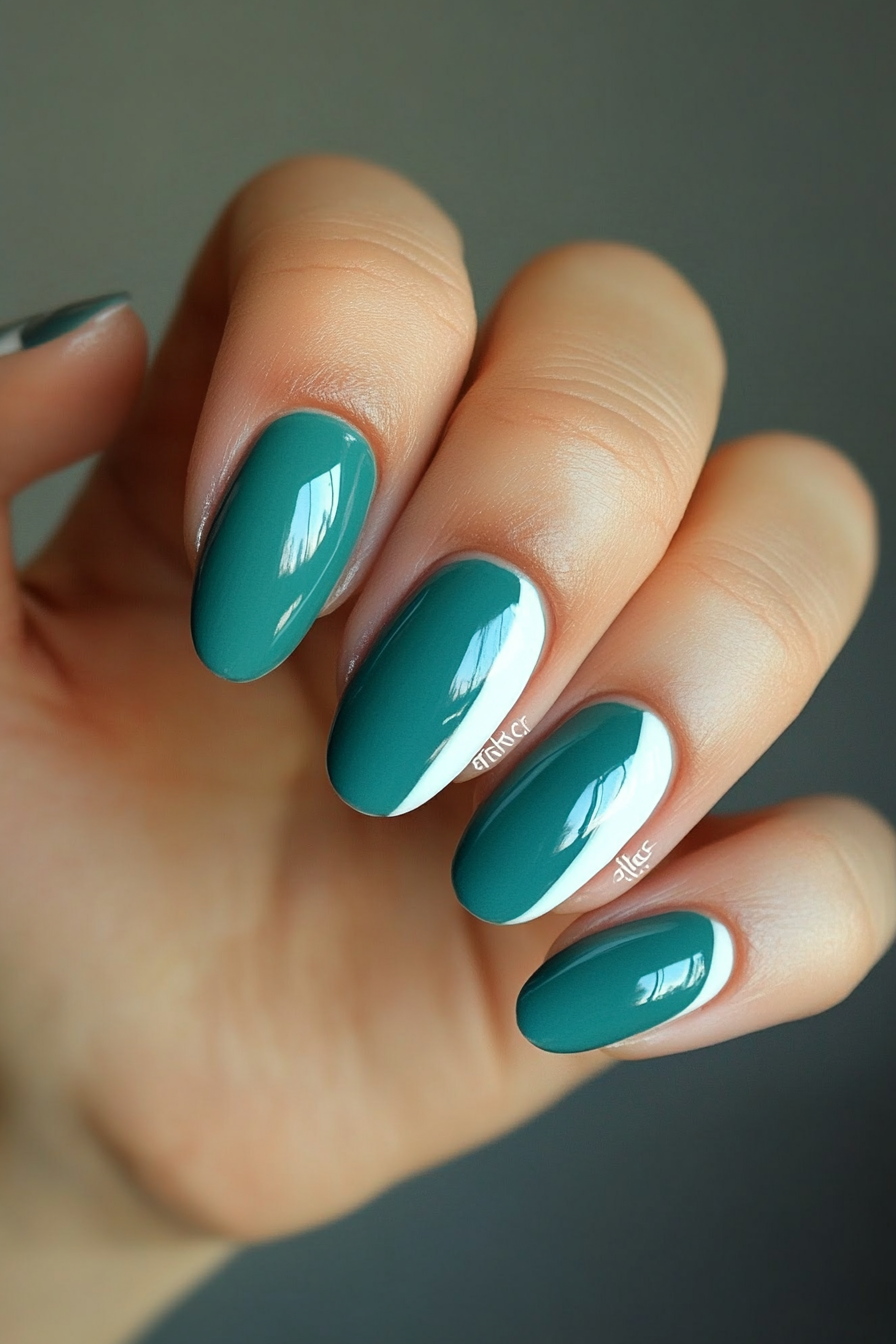 18. Teal Tips with White Accents (Teal Color Nail Design Ideas) - Teal Color Nail Design Ideas