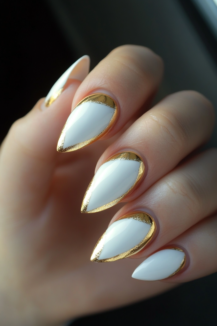 3. Elegant White French Tips with Gold Edge (White And Gold Nail Design Ideas) - White And Gold Nail Design Ideas