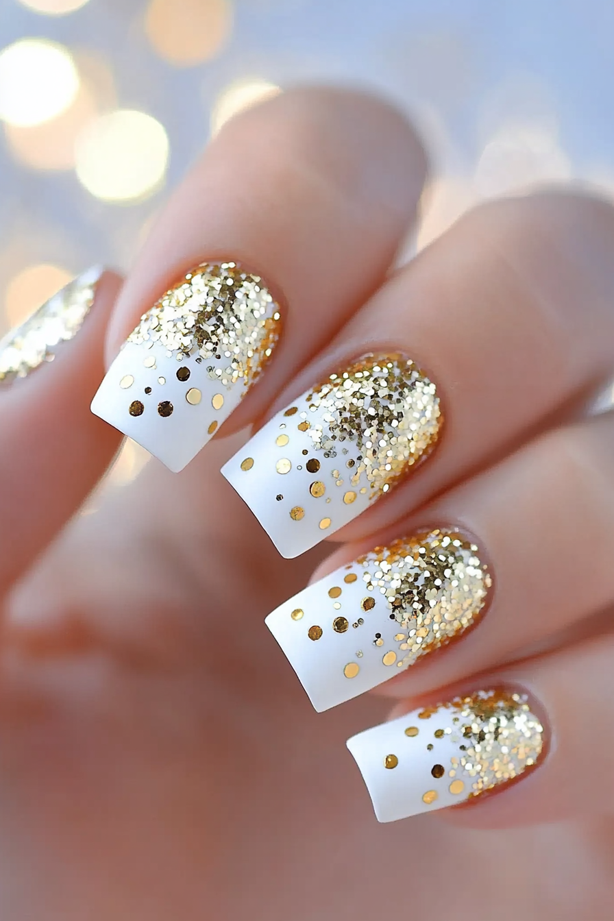 7. White Base with Gold Dots (White And Gold Nail Design Ideas) - White And Gold Nail Design Ideas